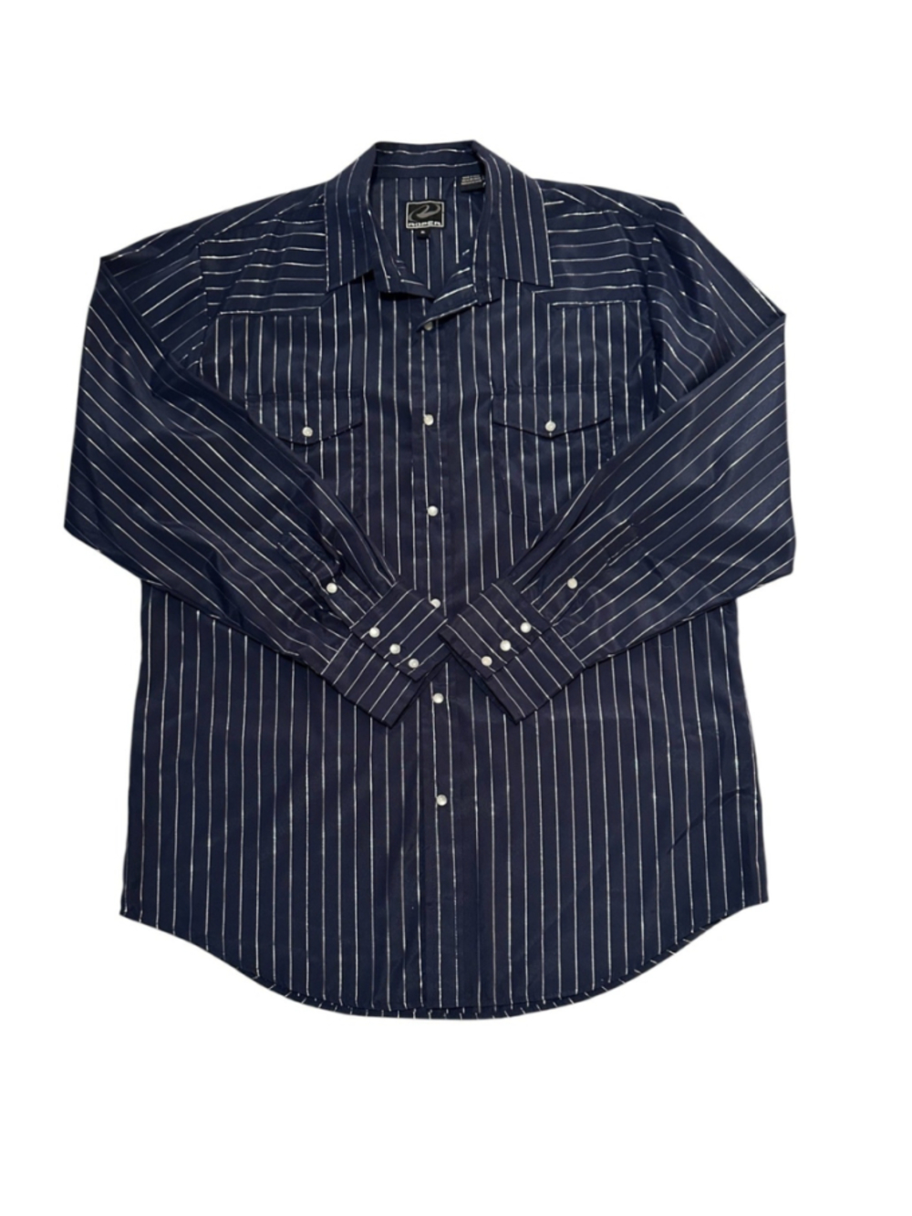 Roper Western Mens XL Blue Snap Button Shirt Metallic Silver Stripes Long Sleeve